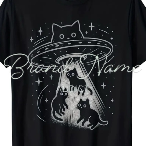 Tops - Cats Being Abducted 100% Cotton Black Short Sleeve Tee